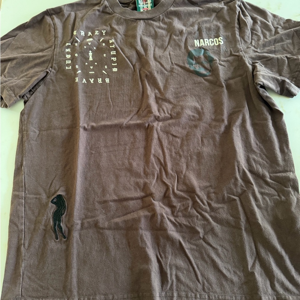 Brown Graphic T-Shirt with Narcos Print